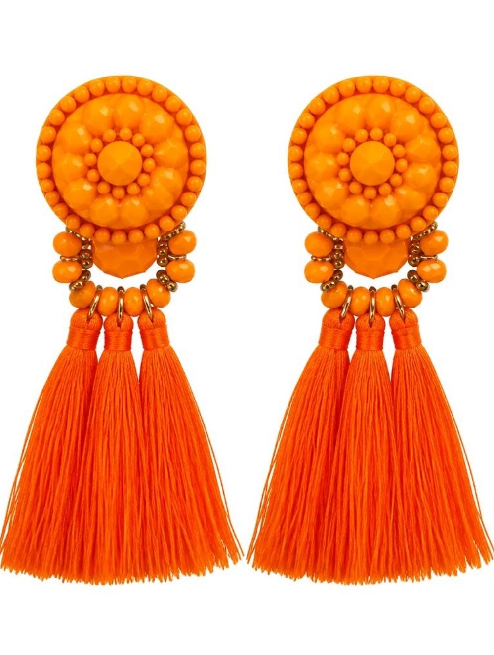 Orange Tassel Drop Earrings Approx 3"